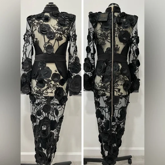 ZHIVAGO Battle Lines Floral-Embellished Vendetta Dress - Picture 2 of 10